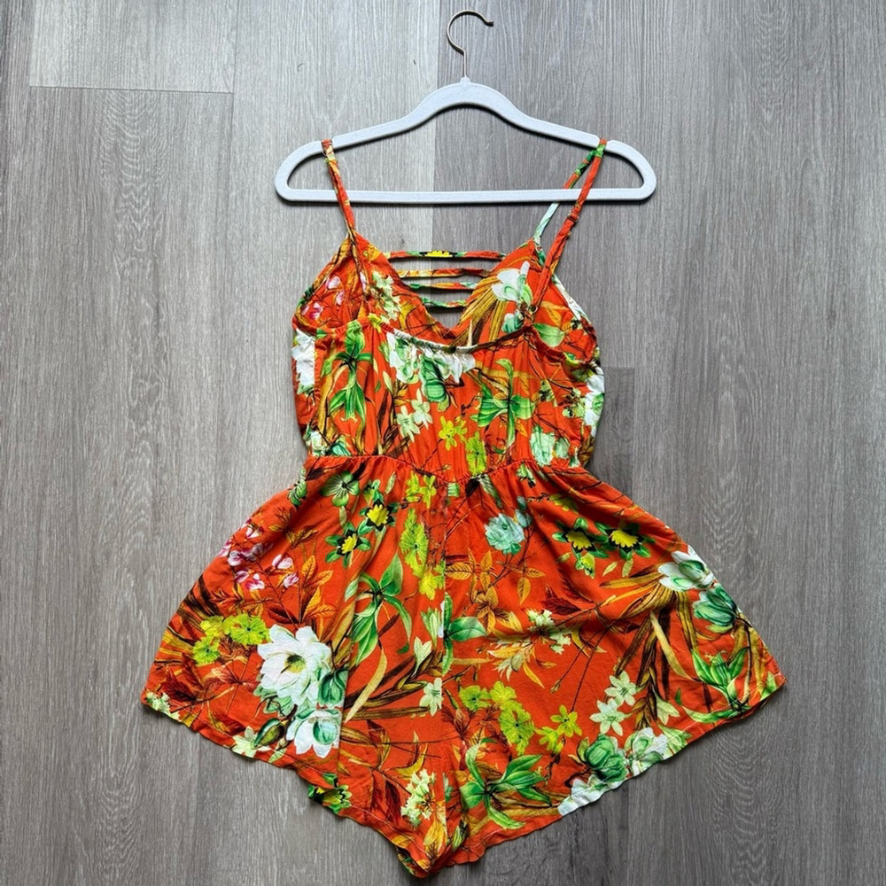 Yurari Tropical Floral Orange Women's Romper Size L Beach Resortwear Summer - Picture 3 of 11